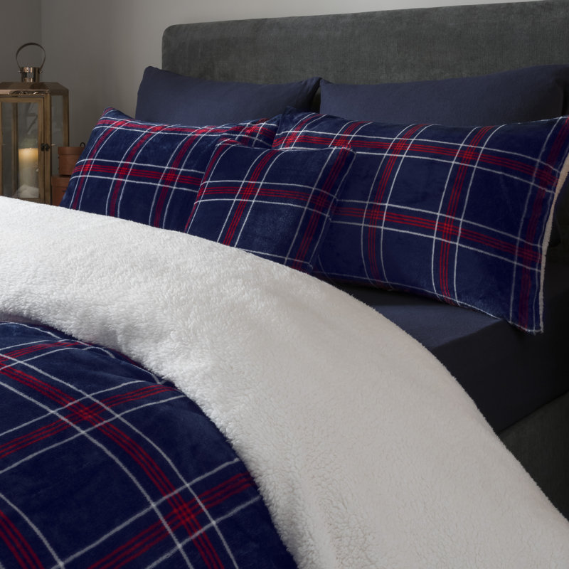 Ashwin Polyester Chequered Duvet Cover Set with Pillowcases Included, Single - 1 Standard Pillowcase, Navy