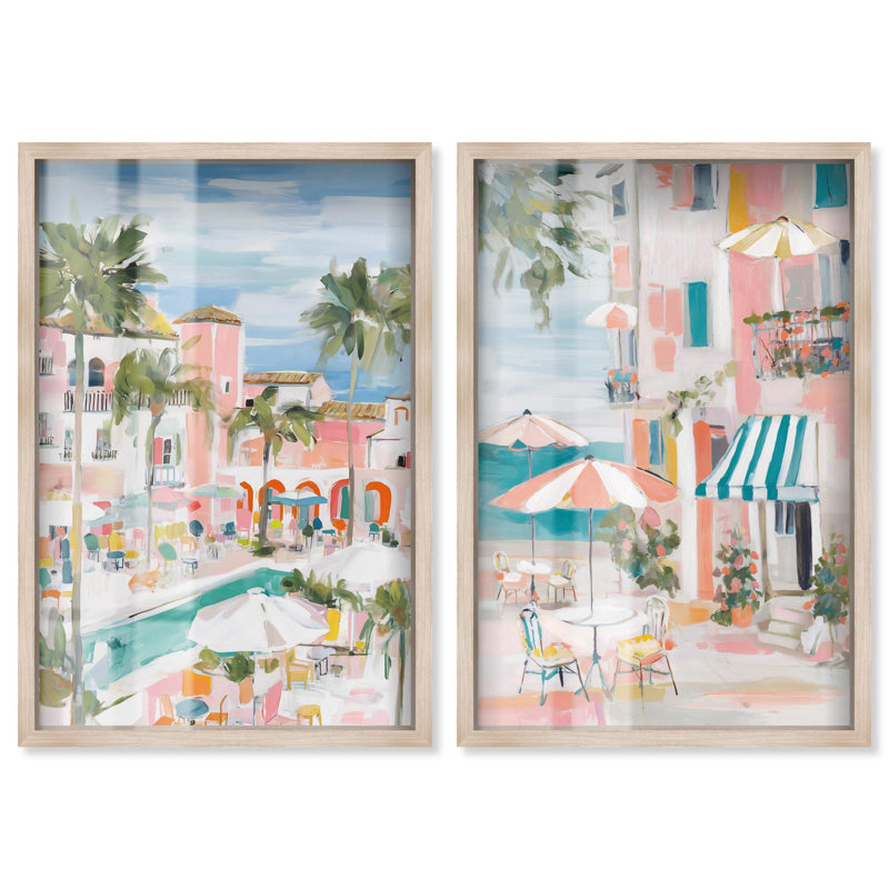 Ensemble d'art abstrait bohème « Tropical Getaway » en cadre-boîte par Art Remedy, cadre noir, 10 x 15, 55" H x 37" W