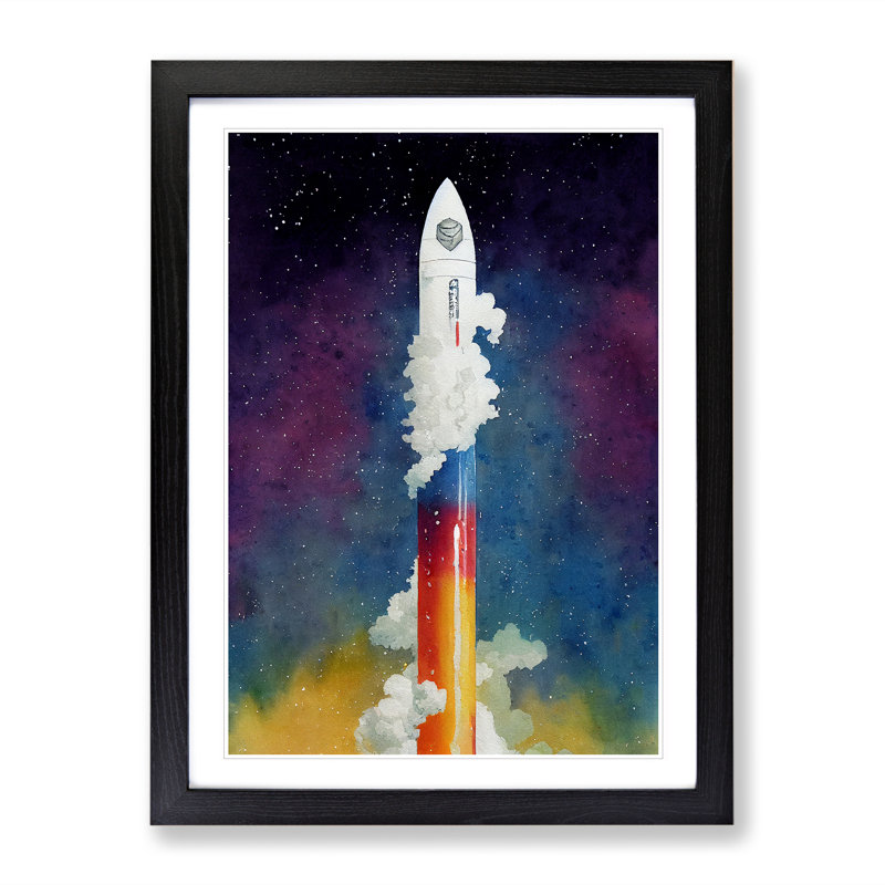 A Fascinating Spaceship Rocket - Wall Art, Black  Framed, White, 64cm H x 46cm W x 2cm D