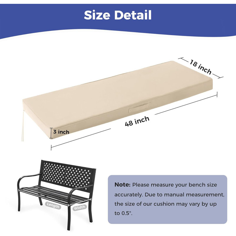 Outdoor Bench Cushions for Outdoor Furniture, 48x18x3 Inch, Beige