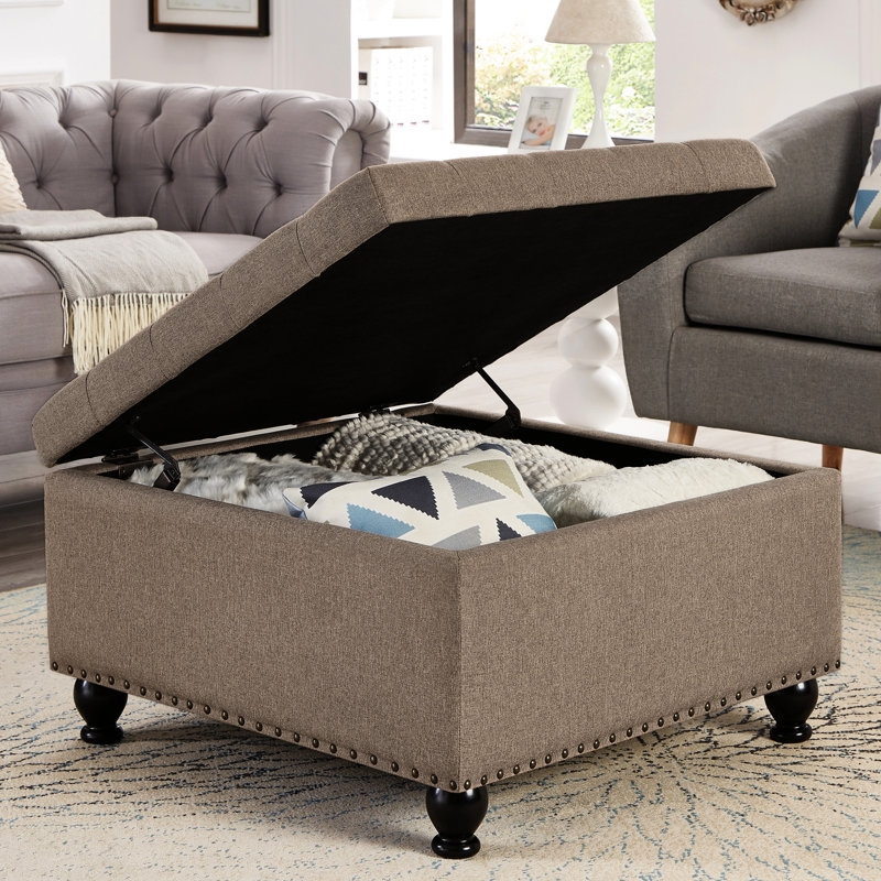 Square With Wood Legs And Stylish Button Tufting Living Space Elegant Appearance, Gray