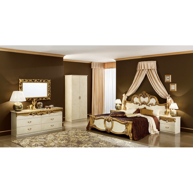 Rumsey 23'' W Particle Board / Chipboard Nightstand, Ivory/Gold