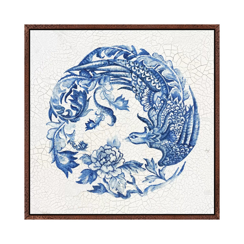 Chinese Porcelain I by Eva Watts - Painting on Canvas, Classic Brown Wood Framed, 66.04cm H x 66.04cm W x 3.81cm D