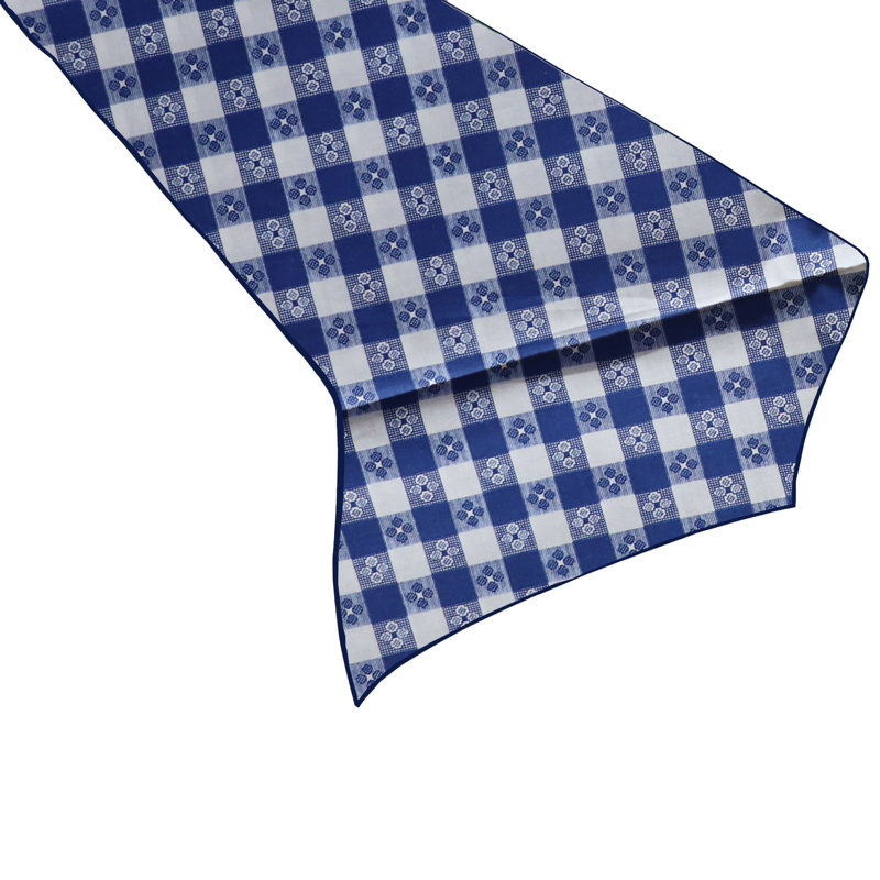 Tavern Checkered Print Table Runner, Blue, 144" L x 24" W