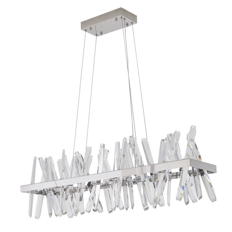 Lustre rectangulaire à 4 lumières DEL avec détails en cristal, Chrome chrome, H 12 po x l 38,5 po x P 7,8 po