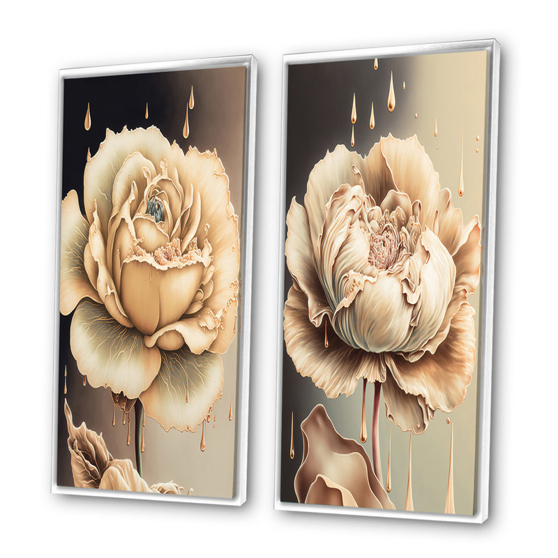 «Beige Blooming Rose», 2 pièces sur toile, Cadre blanc, H 20 po x l 24 po