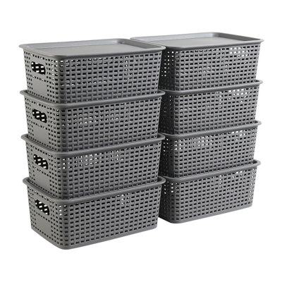 Stackable Storage Baskets with Lids, Plastic 8 Pack
