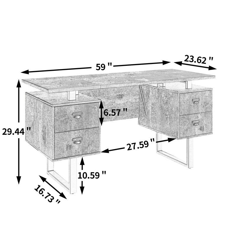 Home Office Computer Desk With Drawers/59 Inch Writing Study Table With Drawers, Rustic Brown
