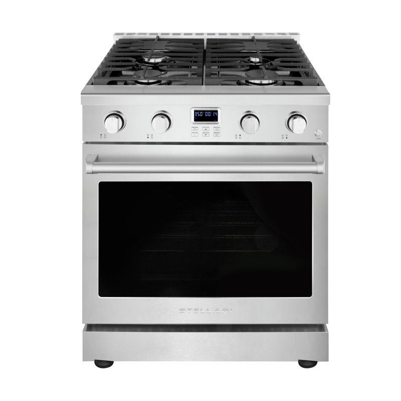 30 po. 4 brûleurs Stellari 5,0 pi³ Pi. Cuisinière à gaz autoportante professionnelle en acier inoxydable avec four à convection