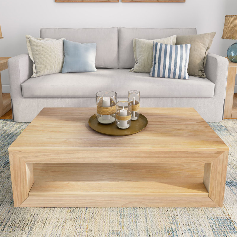 Casmey Solid Wood Rectangle Coffee Table with Storage, Blonde Wirebrush, 40"