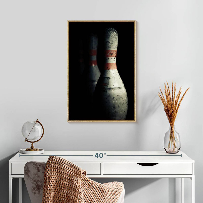 Shabby Bowling Pins, Floating Frame Natural Wood, 17" x 25"