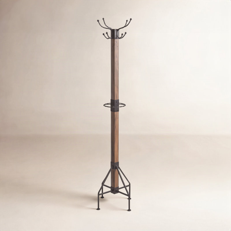 Donan 8 - Hooks Freestanding Coat Rack, Walnut Brown/Black