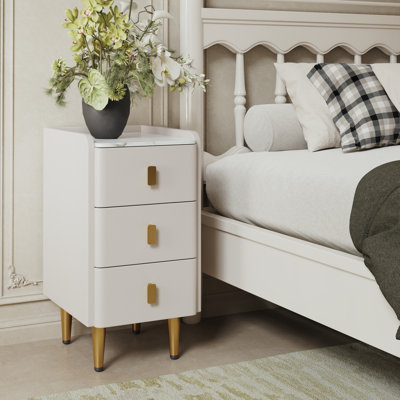 Agripina Narrow Nightstand with Drawers, Small Side Table with Leather Surface for Bedroom and Living Room