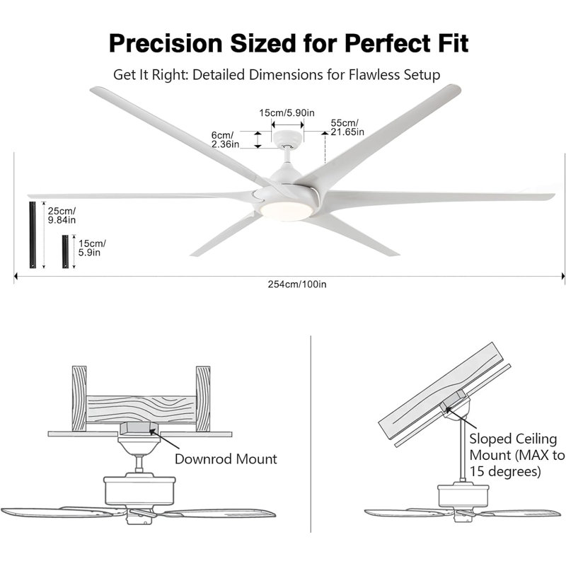 Crusaw 100'' Ceiling Fan with LED Lights, Matte Black