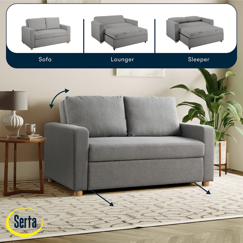 Serta Trinity 66.1" Full Size Convertible Loveseat, Dream Coil Comfort, Easy Assembly, Gray Boucle