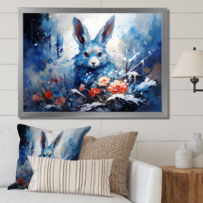 Blue Rabbit Winter Solitude - Rabbit Animal Wall Art