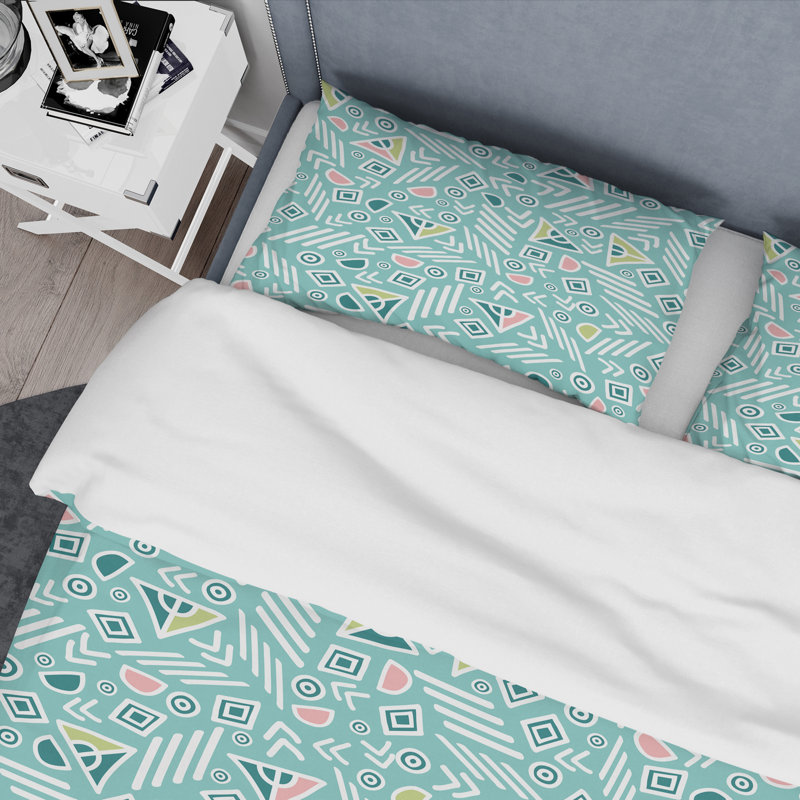 Motif tribal pastel rétro - ensemble de housse de couette abstrait rétro - microfibre de polyester