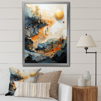Abstrait paysage de montagne de pleine lune dorée - reproduction