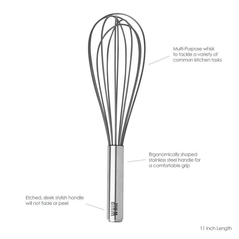 Tovolo 11" Silicone Whip Whisk, Stainless Steel/Charcoal