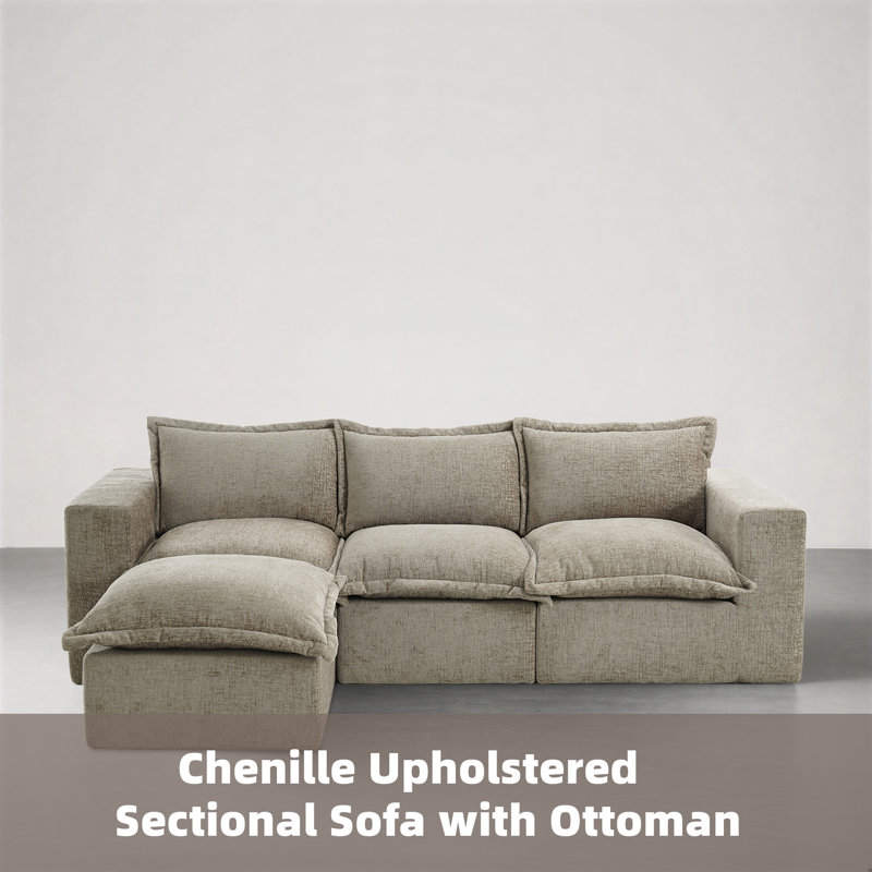 Canapé modulaire rembourré en chenille 4 pièces avec repose-pieds amovible 4 pièces - entièrement comprimé, aucun assemblage requis