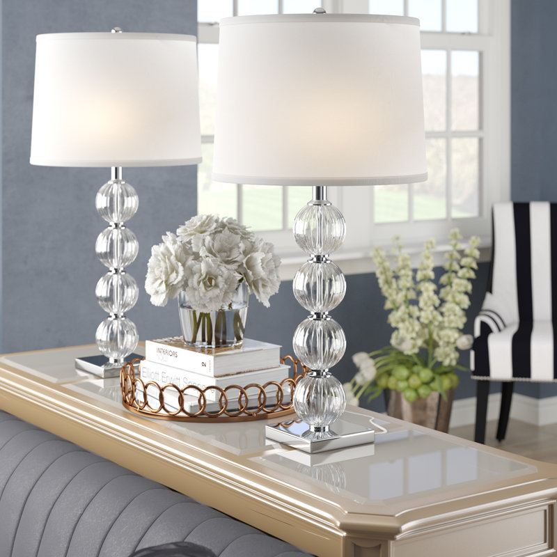 Ensemble de lampes de table transparentes et métalliques 30 po Gagnier, Blanc