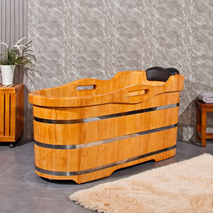 59’’ x 26’’ Freestanding Japanese Soaking Tub with Seat for Sitting or Reclining Bathing STT15001