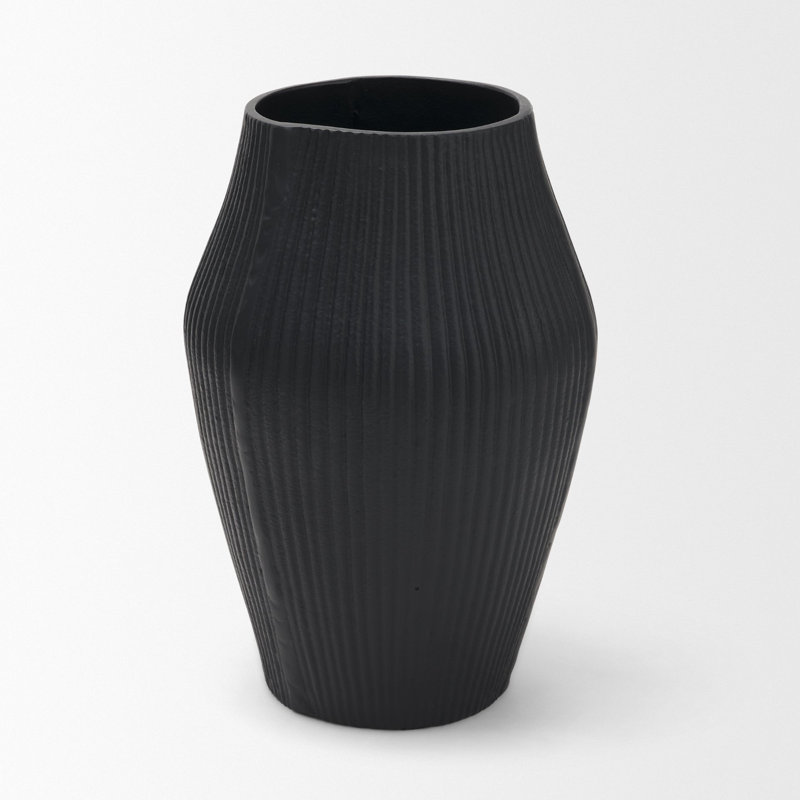 Vase cannelé en métal noir mat Patine, L 8,3 x l 8,3 x H 12,0, Noir