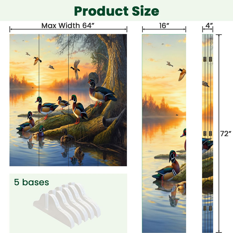 Paravent 4 panneaux pliable Royal Mallard Ducks Lake, Couleur 3