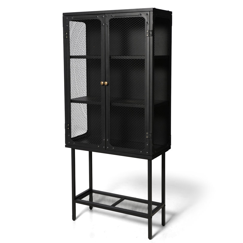 Industrial Style Storage Cabinet  Home Kitchen Storage Cabinet Against The Wall Retro Tin Cabinet Living Room Iron Dining Cabinet(Black)