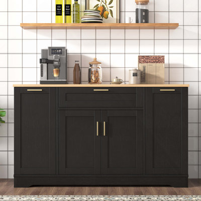 Buffet de rangement multifonctionnel, table de salle à manger extensible, tablettes réglables, support coulissant à 3 niveaux, îlot de cuisine pour la cuisine, la salle à manger et le salon (noir)