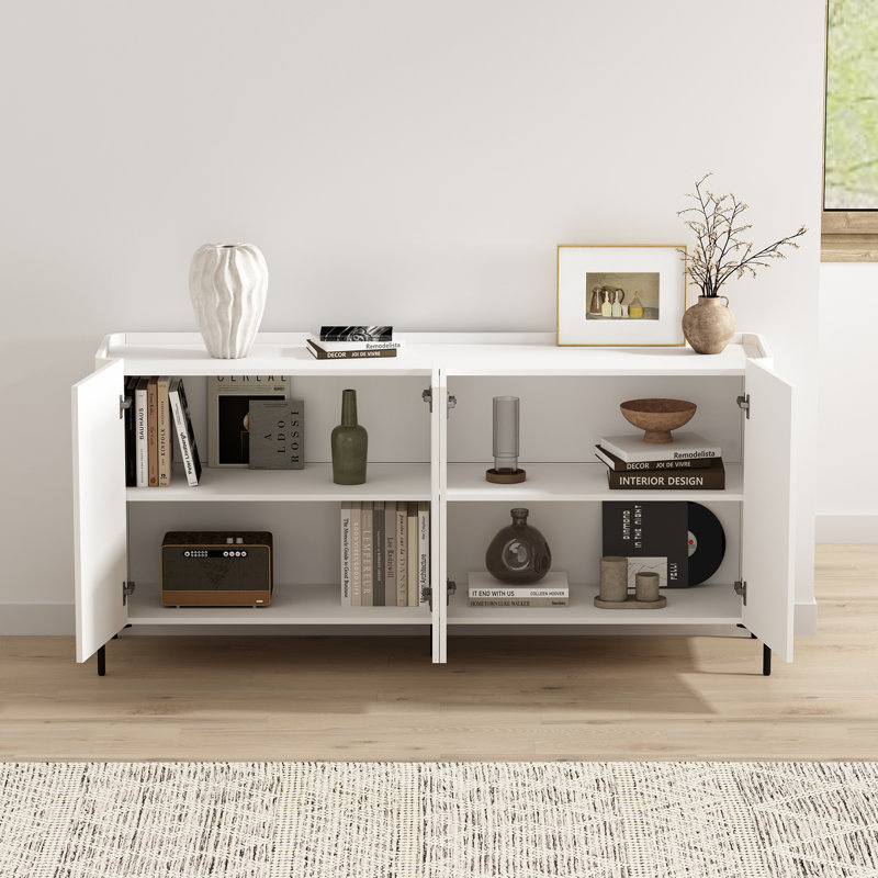 Abbey 67" Modern Sideboard with 4 Adjustable Shelves in White, White