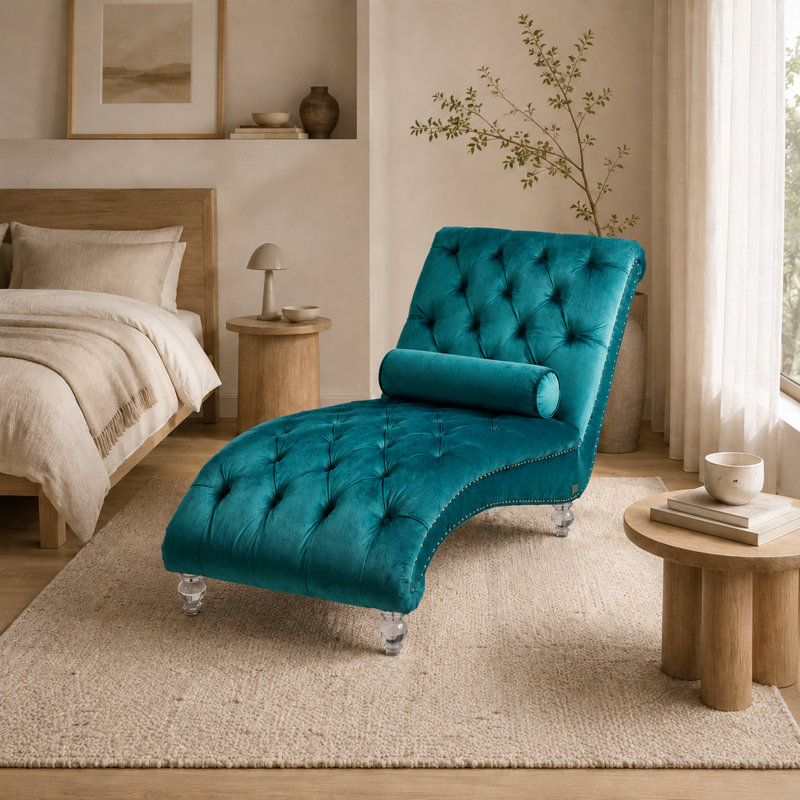 Méridienne Jenille, Velours bleu sarcelle