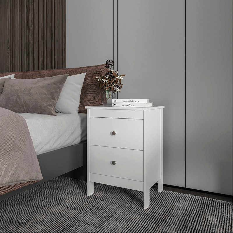 Table de chevet blanche avec 2 tiroirs