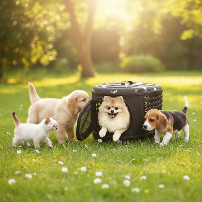 Sac de transport de voyage pour chats et chiens - Sac fourre-tout ventilé portable avec base antidérapante, fermeture à glissière, pouvant supporter jusqu'à 22 lb