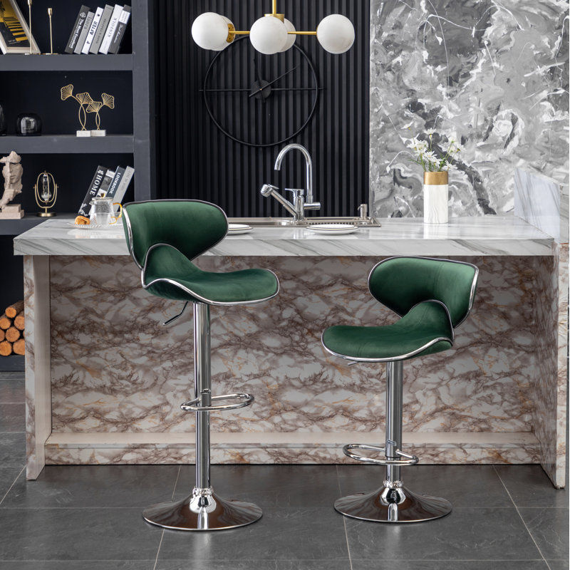 Tabouret de bar pivotant rembourré en velours Masaccio, ensemble de 2, Vert