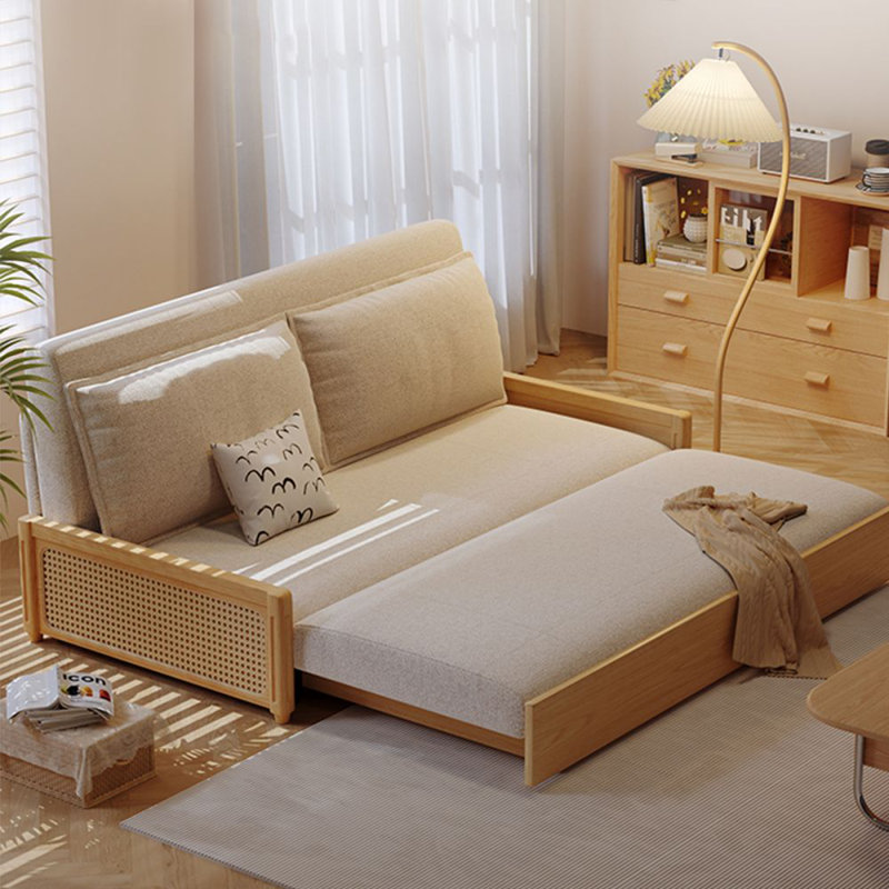 Canapé-lit modulaire en coton et lin blanc crème avec rangement, H 31,5 po x l 62,2 po x P 31,5 po