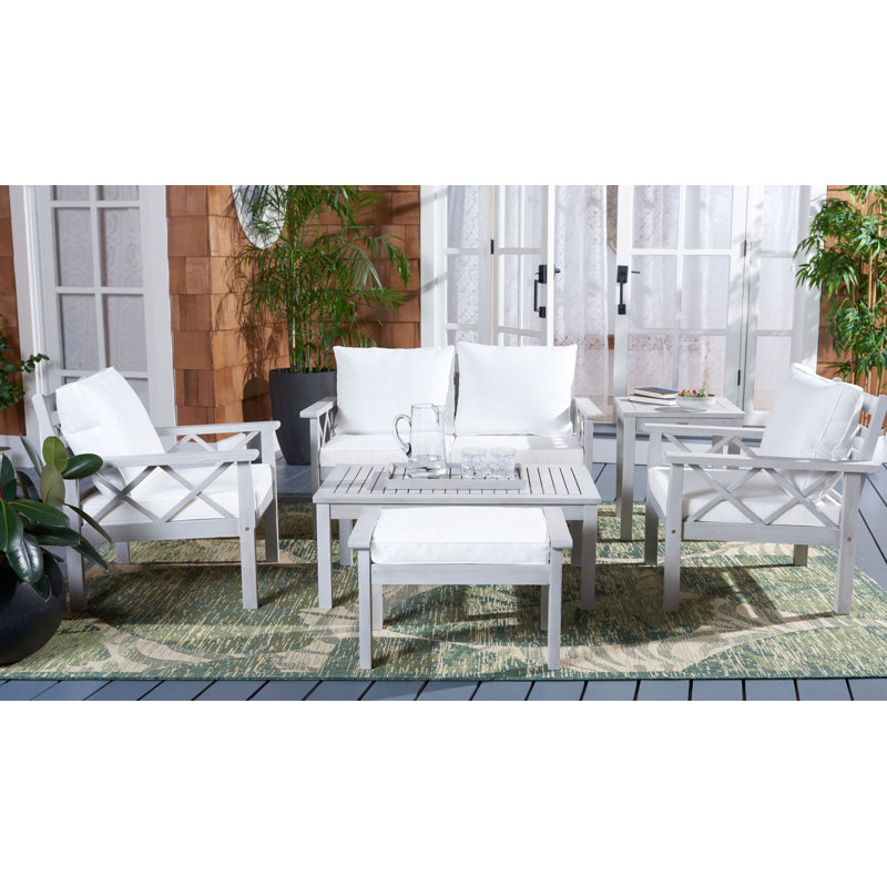Petoskey Acacia 5 - Person Patio Conversation Set with Cushions, White, Gray