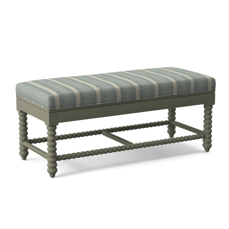 Lind Island Upholstered Bench, Sunbrella Blue Pinstripe; 6205-64, Greystone Finish