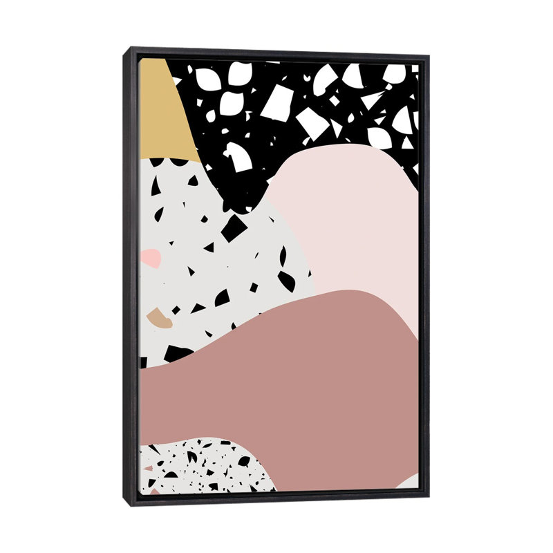 Grande rose terrazzo-impression d’art graphique, H 60 po x l 40po x P 1,5 po, Toile avec cadre noir patiné, Pas de tapis