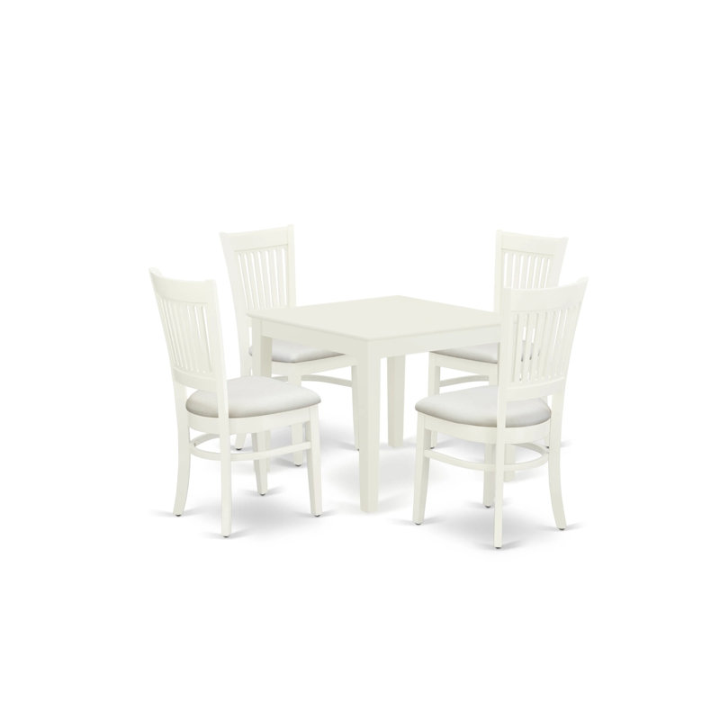 Ensemble de table de salle à manger 5 pièces comprenant une table carrée en bois et 4 chaises de cuisine en tissu de lin, 36 x 36 pouces, lin blanc