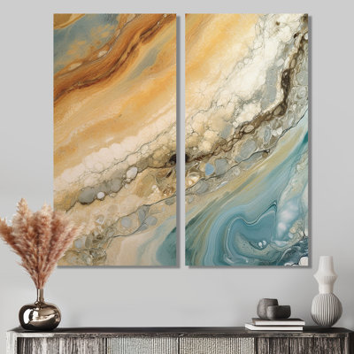 «Beige Blue Aqua Symphony», art mural abstrait grand