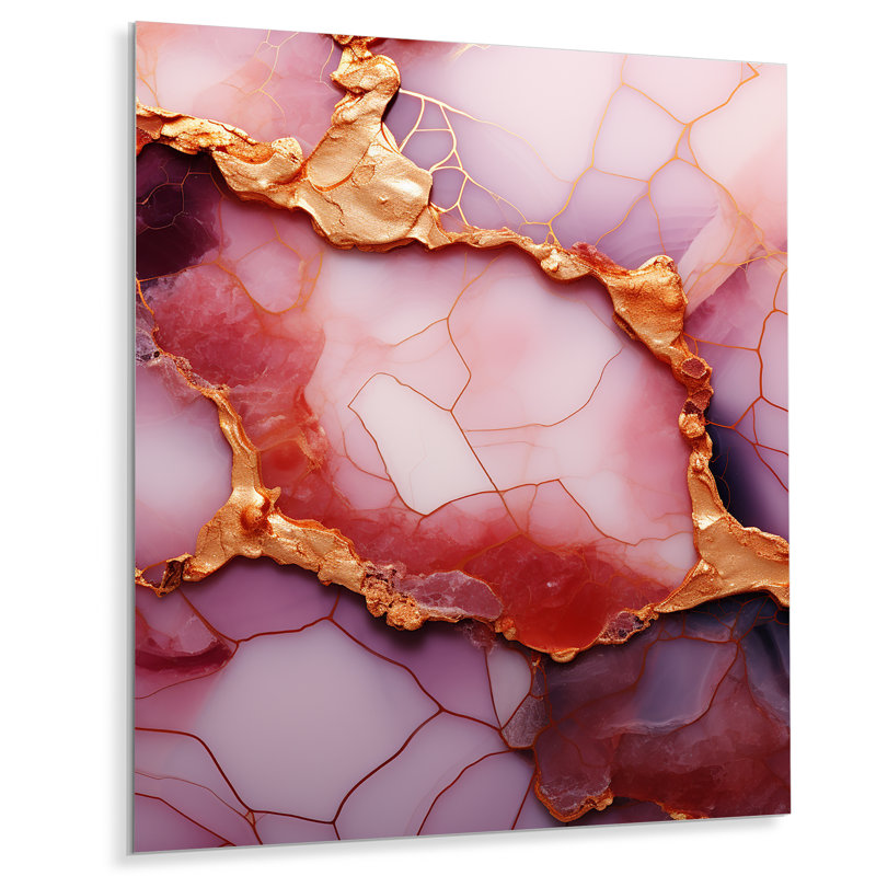 Pink And Gold Marble Essence V - Marble Wall Decor, 20" H x 12" W x 1" D