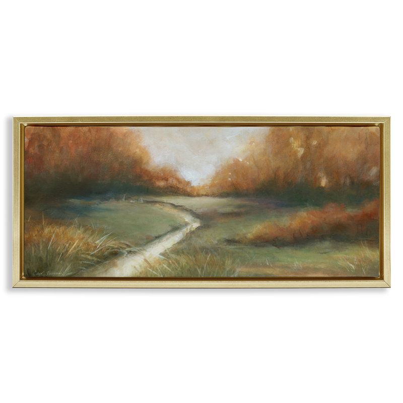 Cadre flottant Creek Bed At Sunrise, design par Carol Robinson, H 14 po x l 31 po, Cadre flottant métallique doré