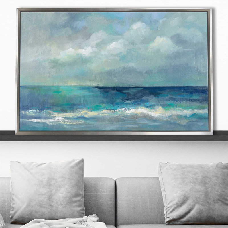 Nuage et mer - Peinture, Cadre flottant argent, H 27,5 po x l 43,5 po x P 2 po