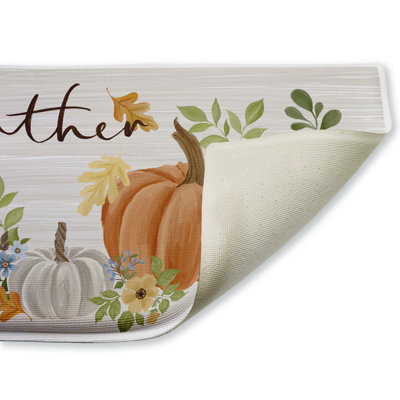 Gather Welcome Autumn Pumpkins Printed Plush Bath Mat and Bath Rug, design by Cat Thurman Designs, 18"x30"
