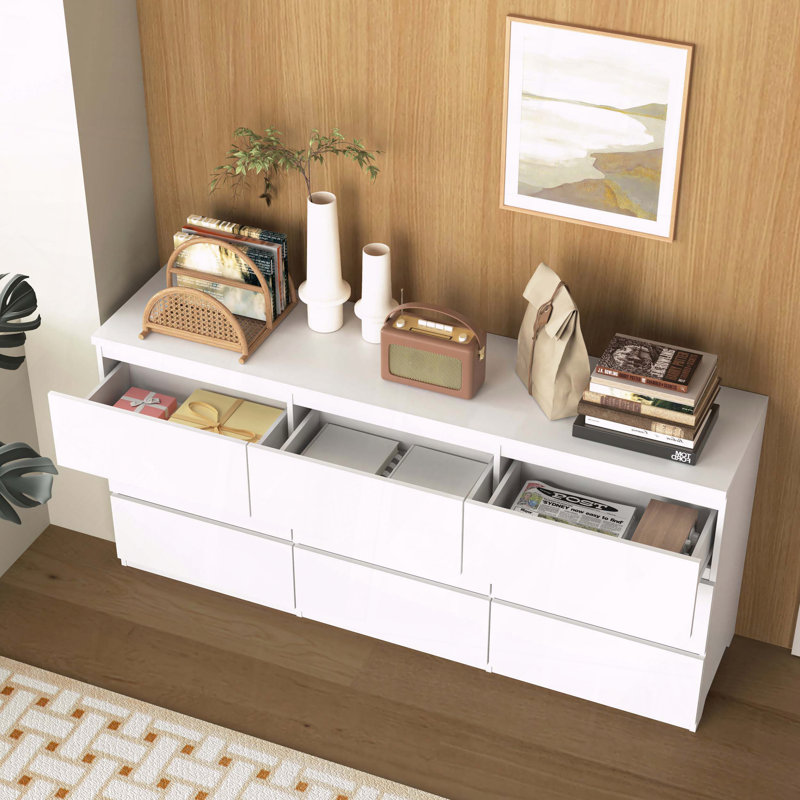 Ensemble de rangement moderne en bois sans poignée pour commode neuf tiroirs