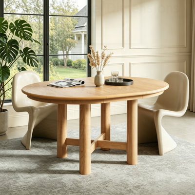 Wood Extendable Oval Dining Table with Removable Leaf, Solid Wood Legs, Seats 4-6 People for Dining Room & Kitchen