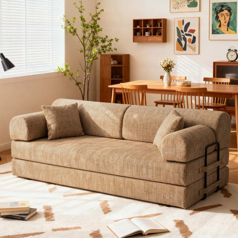 Canapé-lit convertible avec tissu bouclé bicolore, structure de forme fixe pour le confort du salon et de la chambre à coucher