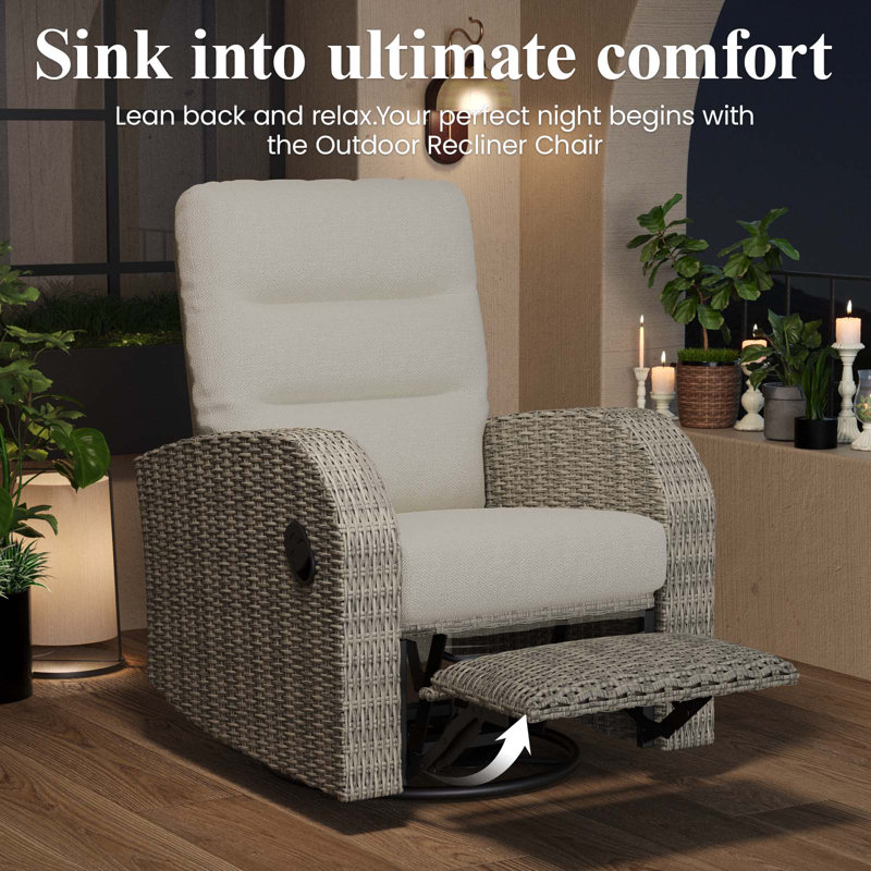 Reclining Recliner Chair, Light Brown Cushion/Grey Frame
