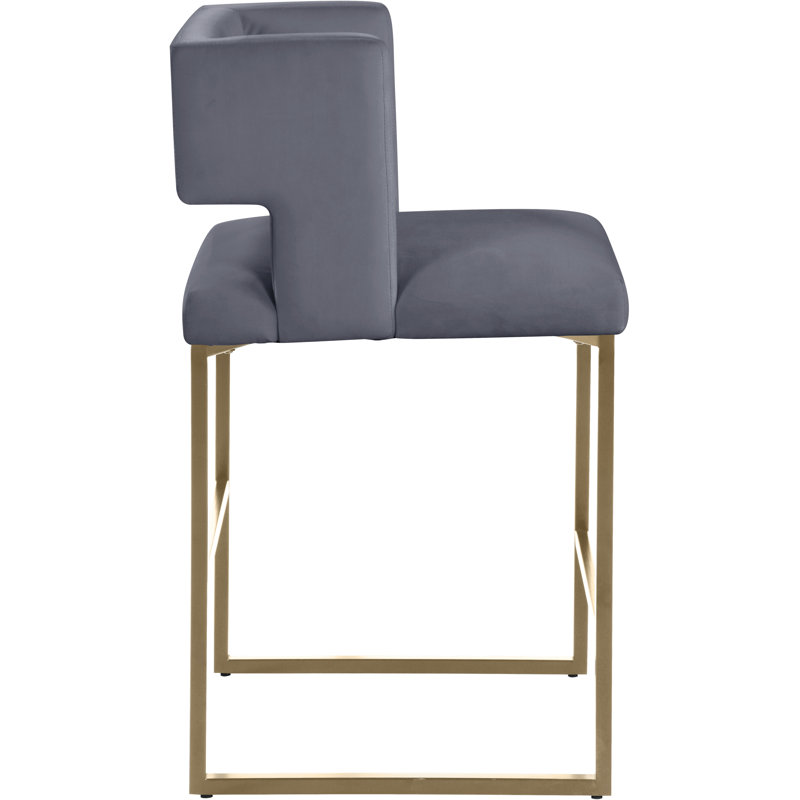 Caleb 26" Counter Stool, Brushed Gold, Grey Velvet